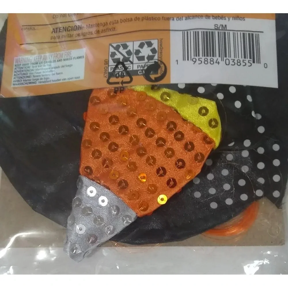 Candy Corn Hat Dog‎ Cat Sz S/M Black Orange Yellow White Sequins NEW READ